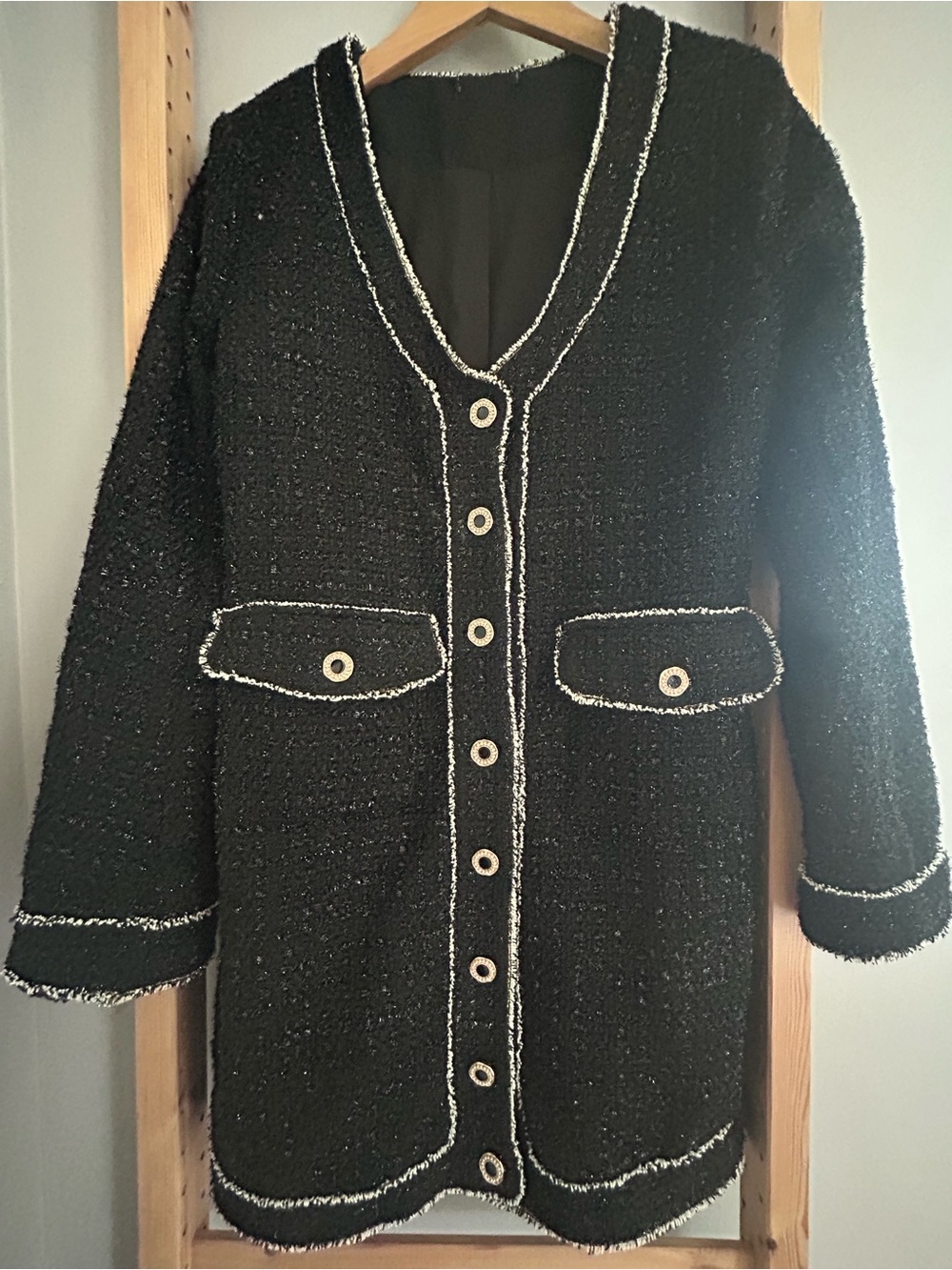 Black Bouclé Mini Dress with Contrast Trim